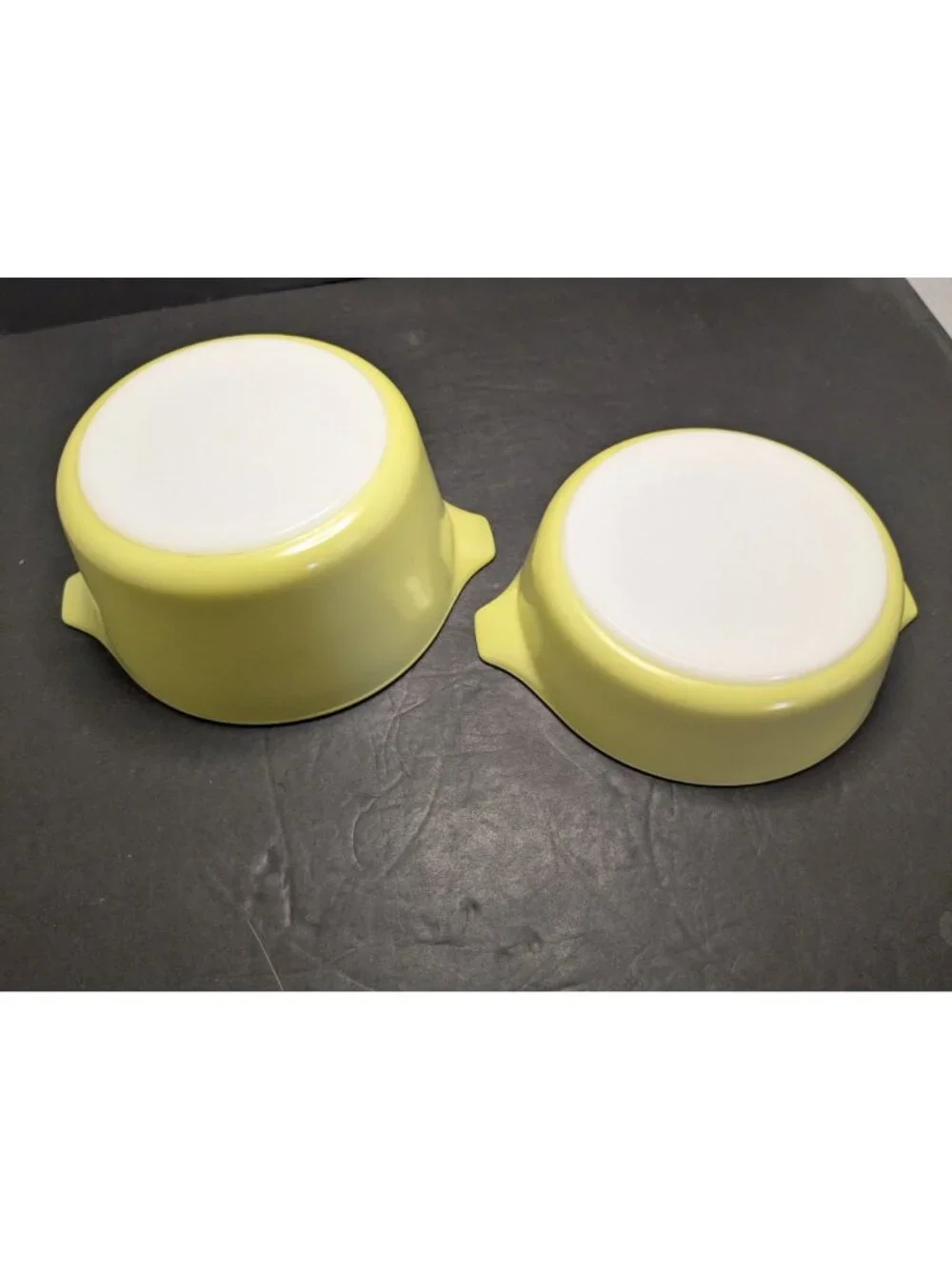 Vintage Pyrex Yellow & Green Casserole Dishes Lot Of 2 - 471 1 PT & 473 1 QT Wit